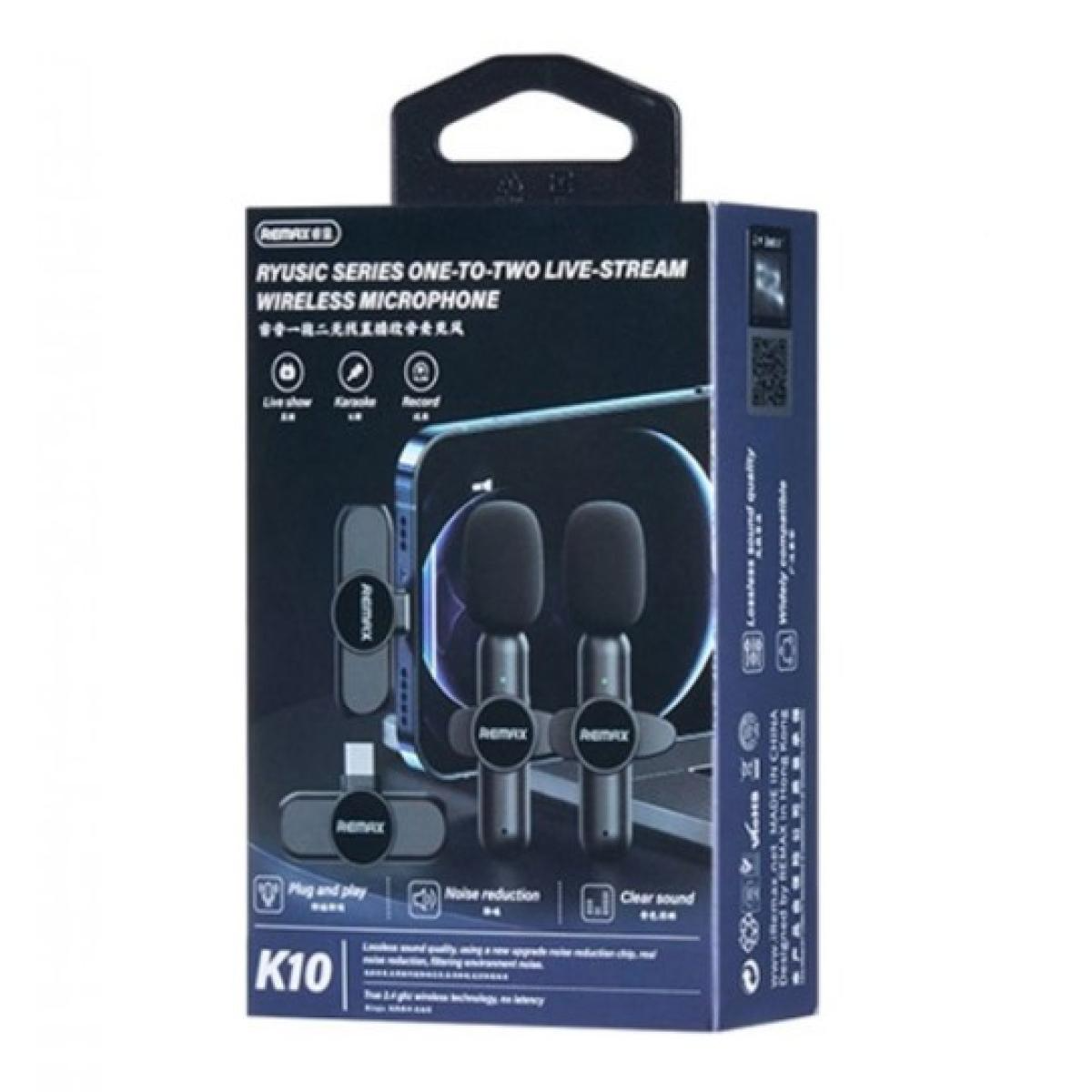 Remax K10 Ryusic Series One-to-Two Live Stream Wireless Microphone - Type C Remax K10 Ryusic Series One-to-Two Live Stream Wireless Microphone - Type C